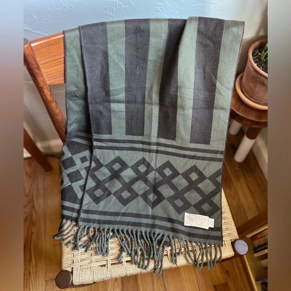 ANICHINI 100% Wool Italian Woven Scarf – Geometric Jacquard